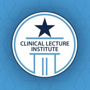 Click logo to register for Clinical Institute events. Logo is circle on blue background with Clinical Lecture Institute in a white circle with a podium and a star on top. 